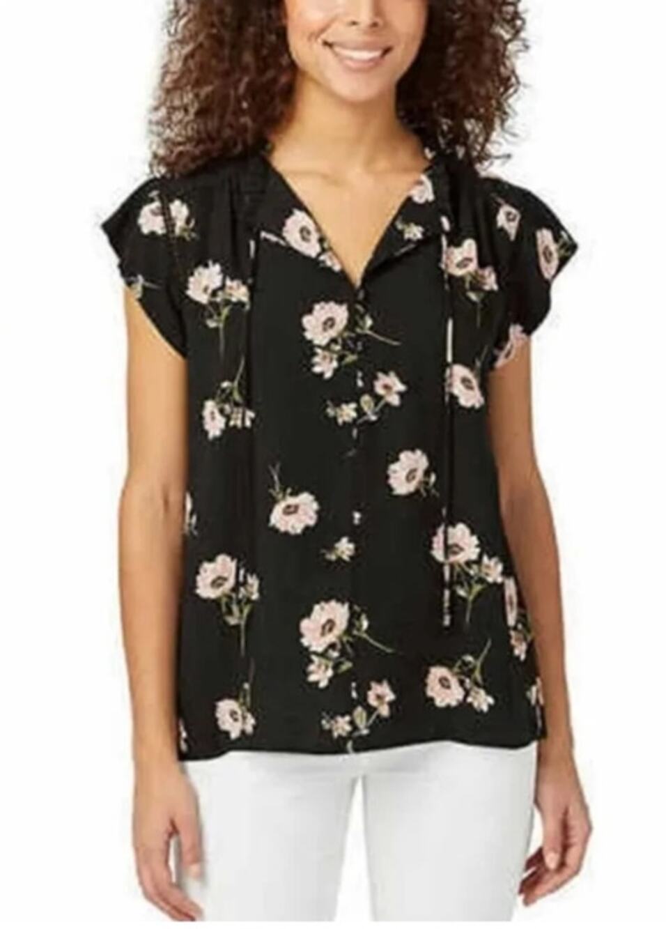 Buffalo David Bitton Ladies Woven Printed Jacquard Flutter Sleeve Top - XS